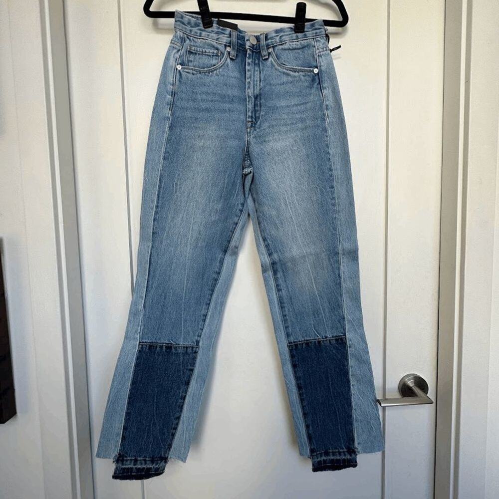 Blank NYC The Howard Straight Jeans Size 25 Two Tone Patch NWT - Picture 2 of 8